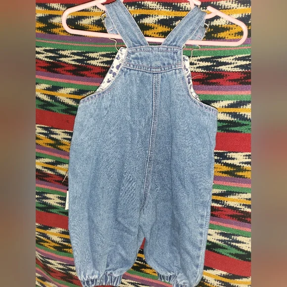 Vintage 90s Disney Minnie Mouse Denim Overalls with Pink Bow Baby Mickey & Co - Picture 5 of 6